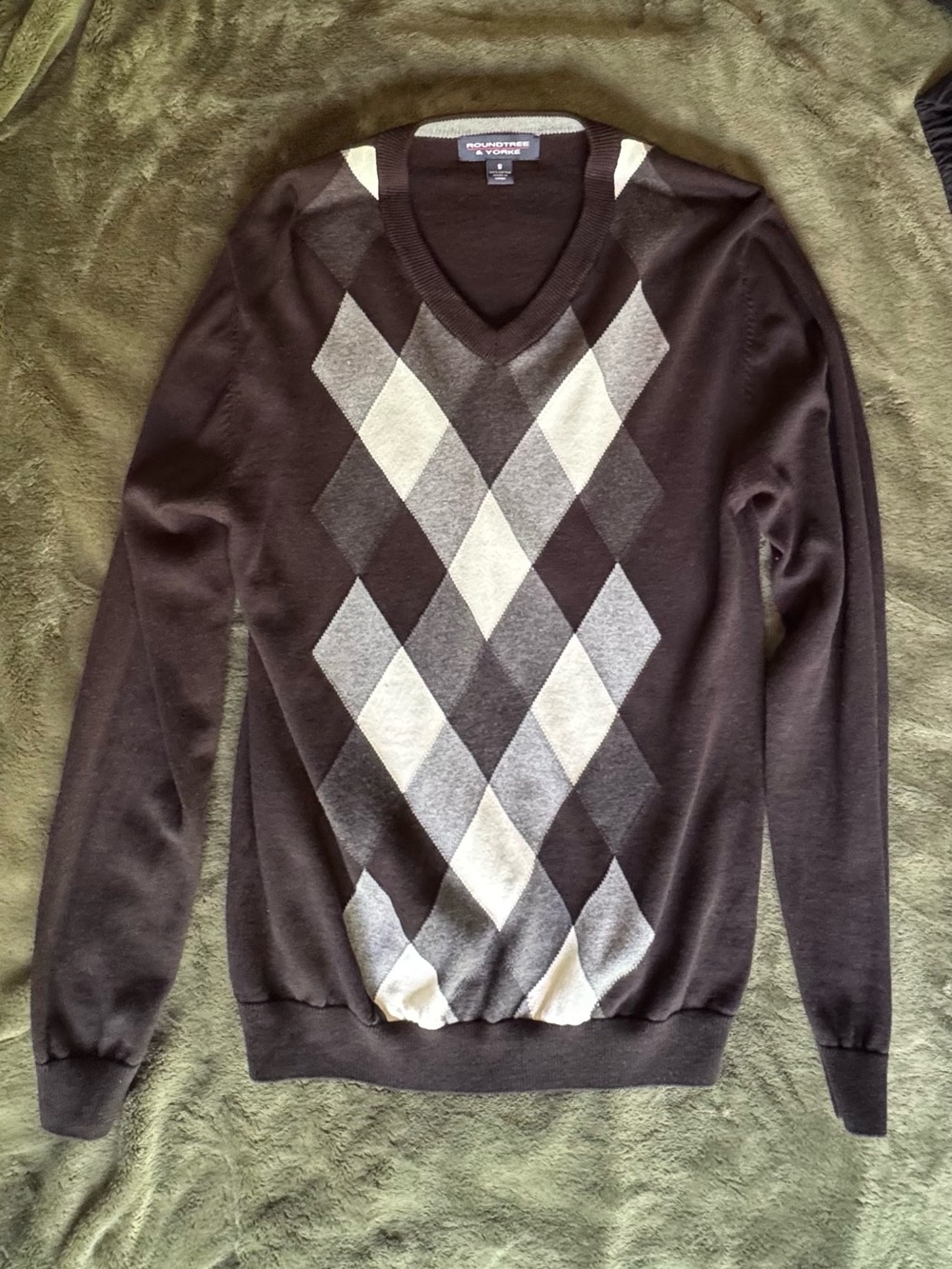 Roundtree & Yorke Men's V Neck Sweater Black White and Gray Size S